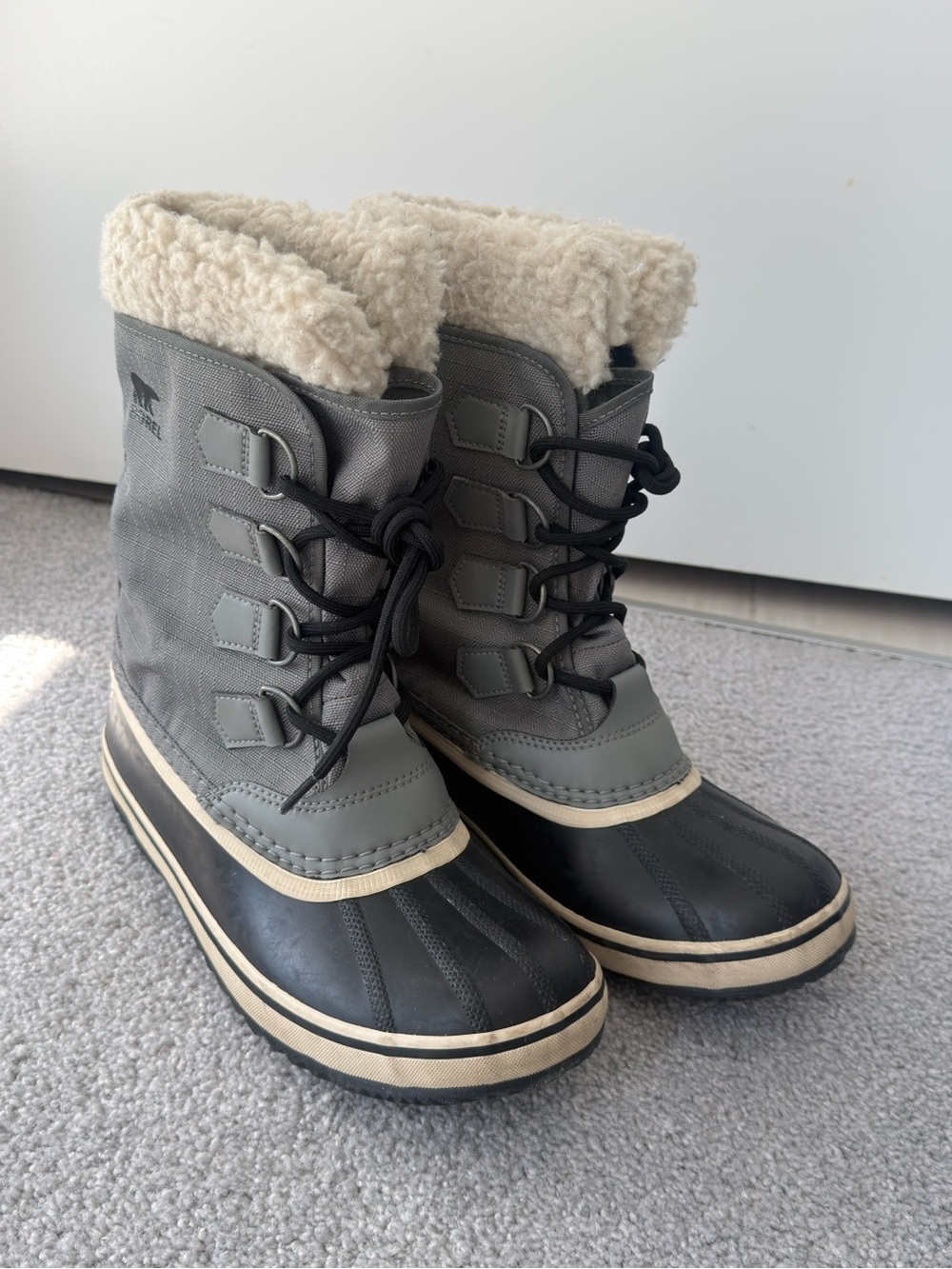 Sorel Kids Gray & Black Waterproof Snow Boots with Faux Sherpa Cuff
